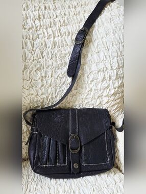 Patricia Nash Deep Purple Leather Crossbody with Buckle Accent